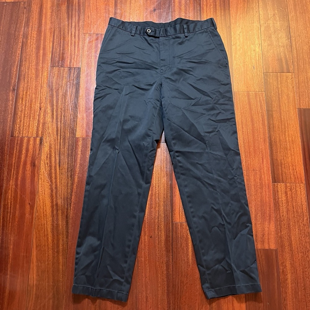 Jos A Bank Pants Mens 36x32 (36x31) Solid Black 100% Cotton Tailored Fit Preppy